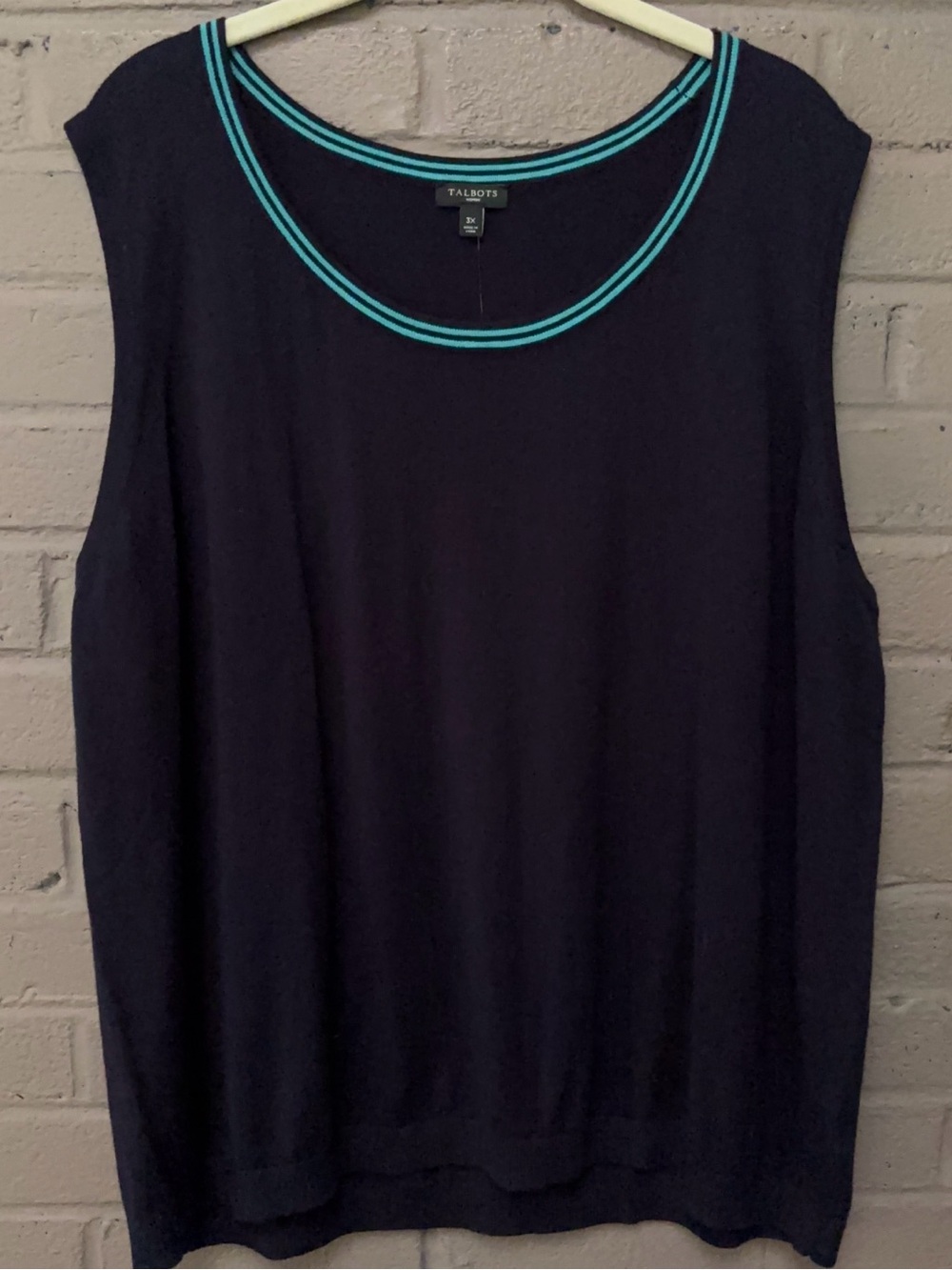Talbots  NWT Navy Sleeveless Knit Tank with Turquoise Trim 3X